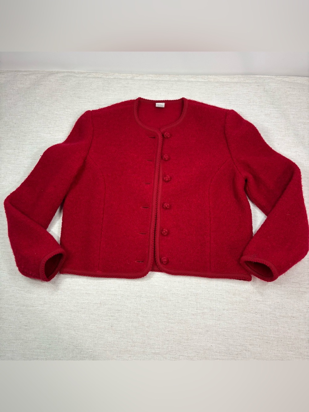 Lands' End Women's Petite 6P Red Wool Button-Front cropped blazer jacket